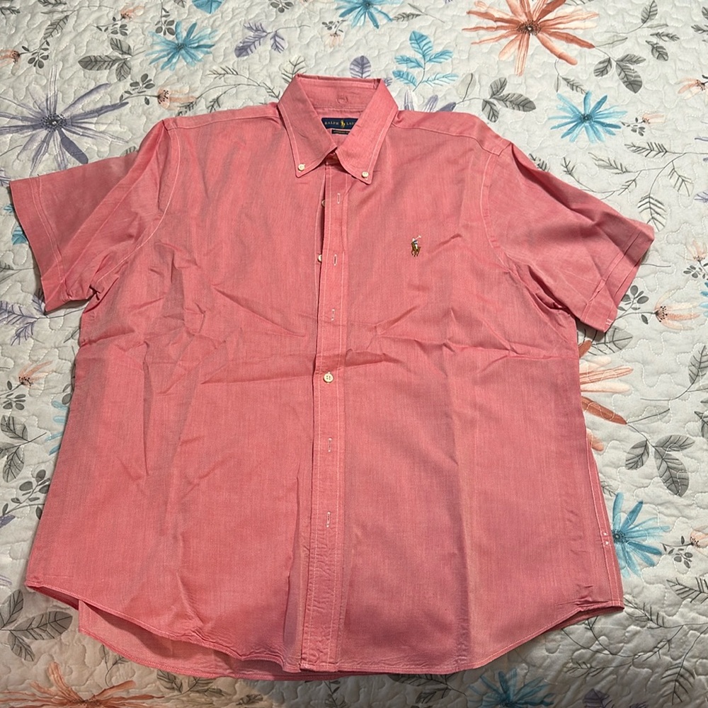 Ralph Lauren red chambray oxford dress shirt, short sleeve, large